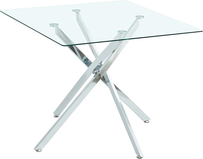Square Glass Dining Table,Glass Dining Room Table with Metal Legs, Modern Glass Kitchen Table for Home, Kitchen, Dining Room