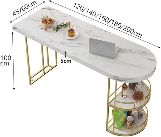 Pub Tables Light Luxury Marble Bar Table with Double Storage Living Room Partition Island High Table Counter Table(Gold,140 * 45 * 100cm)