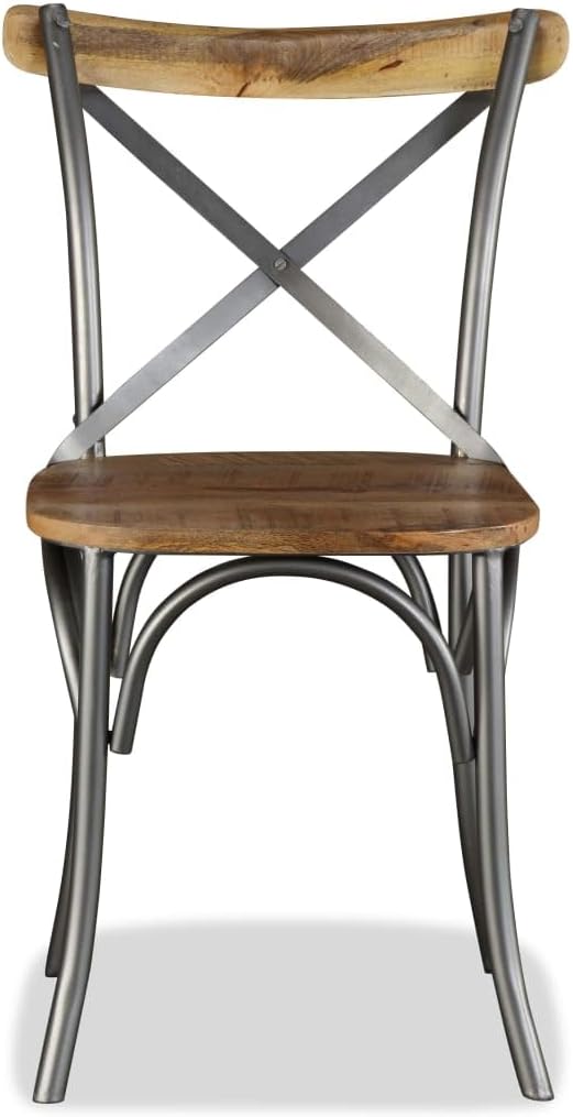 Solid Mango Wood Dining Chairs Set of 2 Industrial Steel Frame Furniture for Kitchen Restaurant Living Room with Cross Back Design