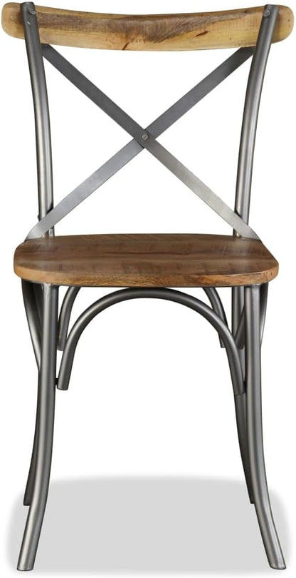Solid Mango Wood Dining Chairs Set of 2 Industrial Steel Frame Furniture for Kitchen Restaurant Living Room with Cross Back Design
