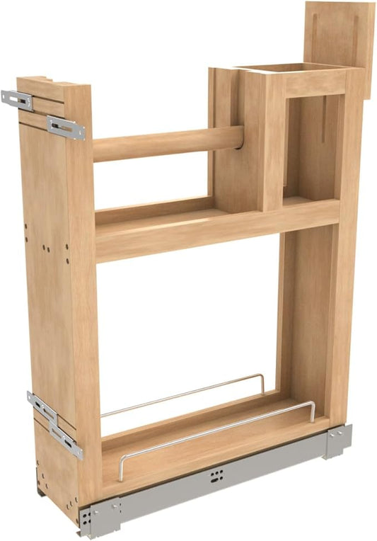 Rev-A-Shelf 6.86" Paper Towel Pullout Organizer, Wood Base Kitchen Cabinet Storage with Soft-Close Full Extension Slides, 448PTH-BCSC-6C