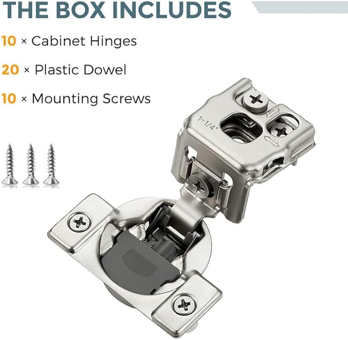 HOME EDIT 10 Pack 5 Pairs 1-1/4 inch Overlay Soft Close Cabinet Hinges for Kitchen, Stainless Steel Three-Way Adjustable, Concealed Self-Closing Door Hinges