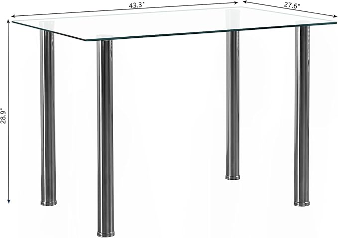 FCH Tempered Glass Dining Table for 4, Small Rectangular Kitchen Table, Modern Furniture,for Apartment & Small Places & Home & Dining Kitchen, 43", Sturdy Clear Glass