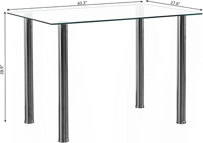 FCH Tempered Glass Dining Table for 4, Small Rectangular Kitchen Table, Modern Furniture,for Apartment & Small Places & Home & Dining Kitchen, 43", Sturdy Clear Glass