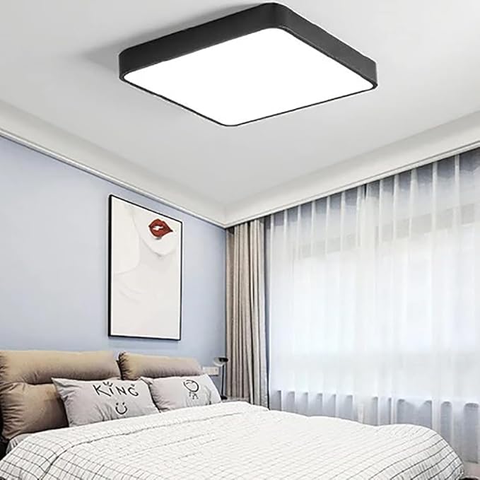 LED Square Recessed Ceiling Light, 20 Inch, Dimmable 3000K-6000K, 48W Black Flush Mount for Living Room, Bedroom