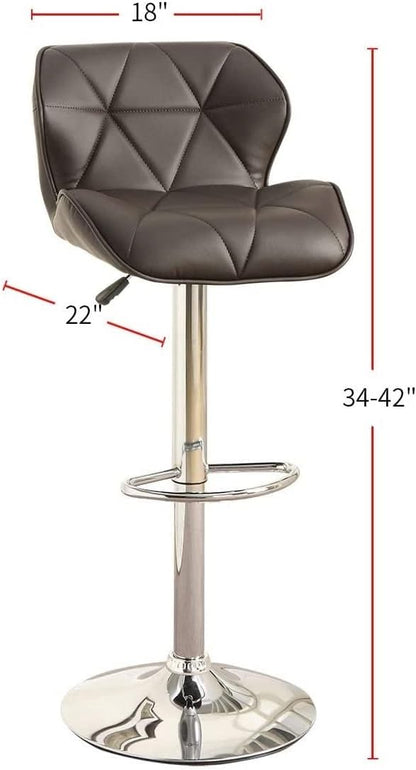 Modern Dining Chair Kitchen Island Stools Counter Height Adjustable Gas Lift Chrome Base Dining Chairs Upholstered Faux Leather Mid-Century Sturdy Stable Easy Assembly,Brown-Metal-Setof2
