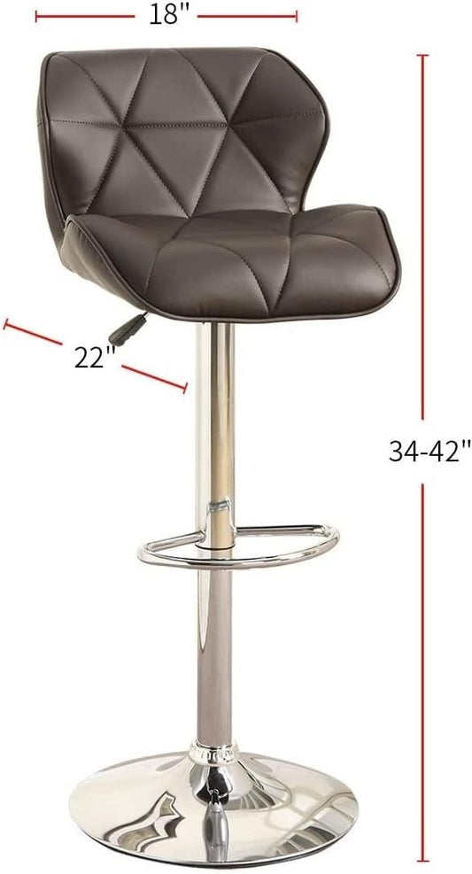 Modern Dining Chair Kitchen Island Stools Counter Height Adjustable Gas Lift Chrome Base Dining Chairs Upholstered Faux Leather Mid-Century Sturdy Stable Easy Assembly,Brown-Metal-Setof2