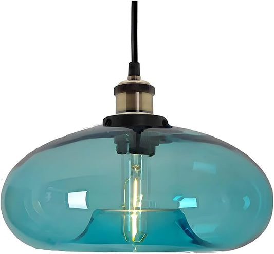 11" Sky Blue Glass Pendant Light Industrial Vintage Design Suitable for Kitchen Island Bedroom Dining Room Adjustable Height E26 Bulb Compatible (Sky Blue)