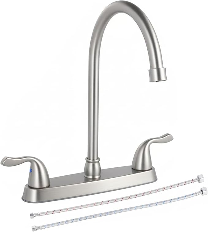 Brushed Nickel Kitchen Sink Faucet, 2 Handle 3 Hole Kitchen Faucet Without Sprayer, High Arc Swivel Spout Stainless Steel Sink Faucet for Rv Camper