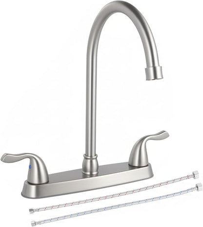 Brushed Nickel Kitchen Sink Faucet, 2 Handle 3 Hole Kitchen Faucet Without Sprayer, High Arc Swivel Spout Stainless Steel Sink Faucet for Rv Camper
