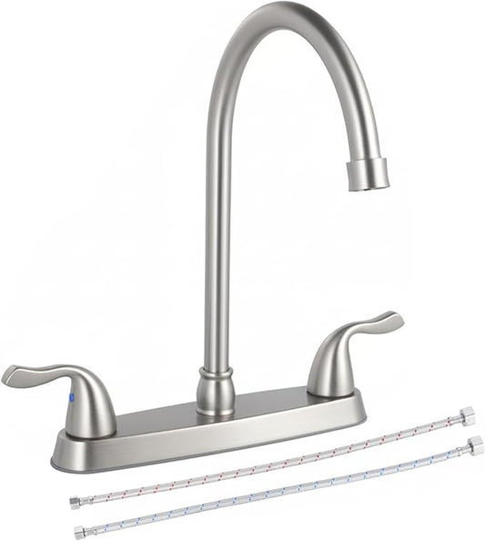 Brushed Nickel Kitchen Sink Faucet, 2 Handle 3 Hole Kitchen Faucet Without Sprayer, High Arc Swivel Spout Stainless Steel Sink Faucet for Rv Camper