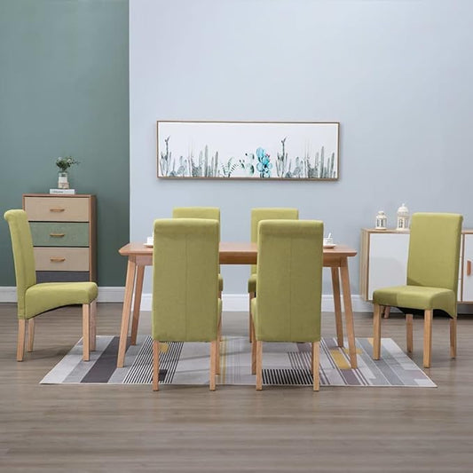 Modern Farmhouse Dining Chairs Set of 6 Green Fabric Upholstered Wooden Frame Comfortable Accent Chairs for Kitchen Dining Room Living Room