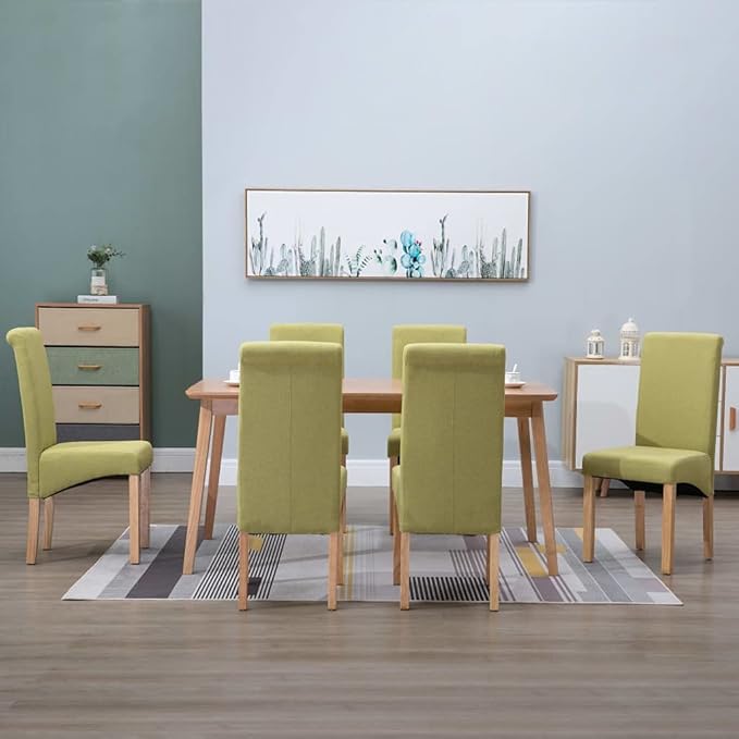 Modern Green Fabric Dining Chairs Set of 6 Wooden Frame Comfortable Seating for Kitchen Dining Room Living Room Farmhouse Decor