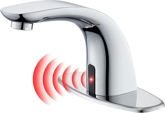 Charmingwater Touchless Bathroom Sink Faucet, Sensor Bathroom Faucet with Hole Cover, Automatic Water Shutoff, Chrome