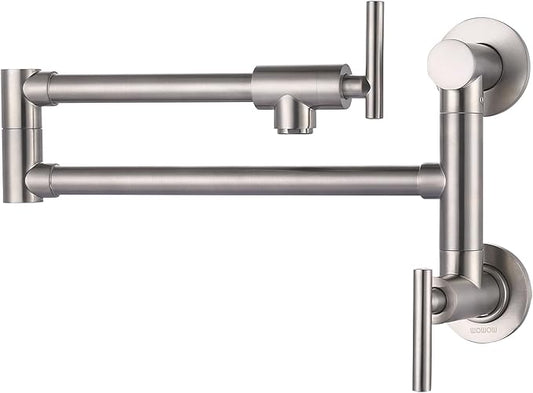 Pot Filler Faucet Brushed Nickel: WOWOW Single Hole Wall Mount Stove Faucet, Brass Pot Filler Two Attachment with Double Joint Swing Arms
