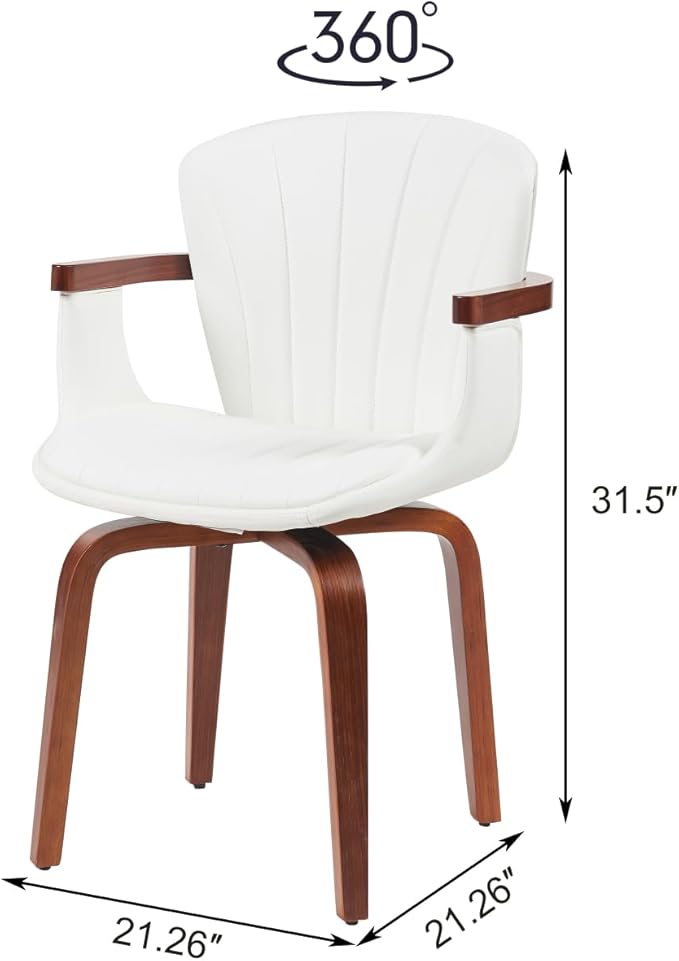 Geelife Mid-Century Bentwood Dining Chair – Heat-Pressed Pu Leather in White+Walnut - Timeless Design & Bentwood Craftsmanship - Dining Rooms, Home Offices, Kitchen Islands - Elegant for Any Season