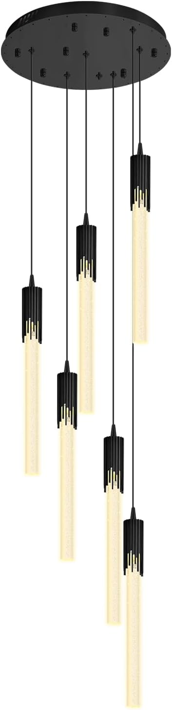 Flashing God 6-Lights Modern Crystal Chandelier for Foyer Black Stairway Chandeliers Bubble Pendant Light Kitchen Island Flush Mount Chandelier for Living Room Dining Room