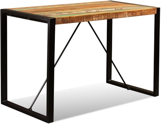Industrial Dining Table, Multicolor Reclaimed Wood, 47.2 in Long, Rectangular Kitchen & Dining Room Table, Polished Finish for Gatherings