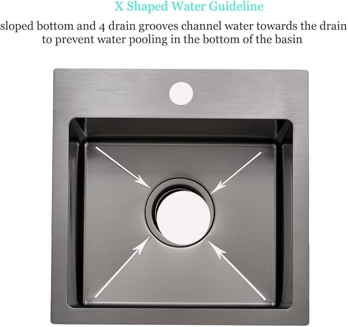 15 Inch Black Bar Sink Drop In,15x15 Drop In Bar Sink Stainless Steel Top Mount Rv Outdoor Sink 16 Gauge Deep Single Bowl Small Kitchen Sink with Dish Grid& Strainer