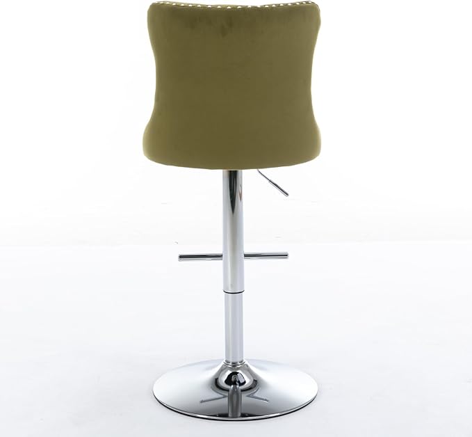 Swivel Velvet Bar stools Adjusatble Seat Height from 25 33 Inch, Upholstered Chrome Base Bar Stools with Backs Comfortable Tufted for Home Pub and Kitchen Island, Olive Green,Set of 2,1712OL