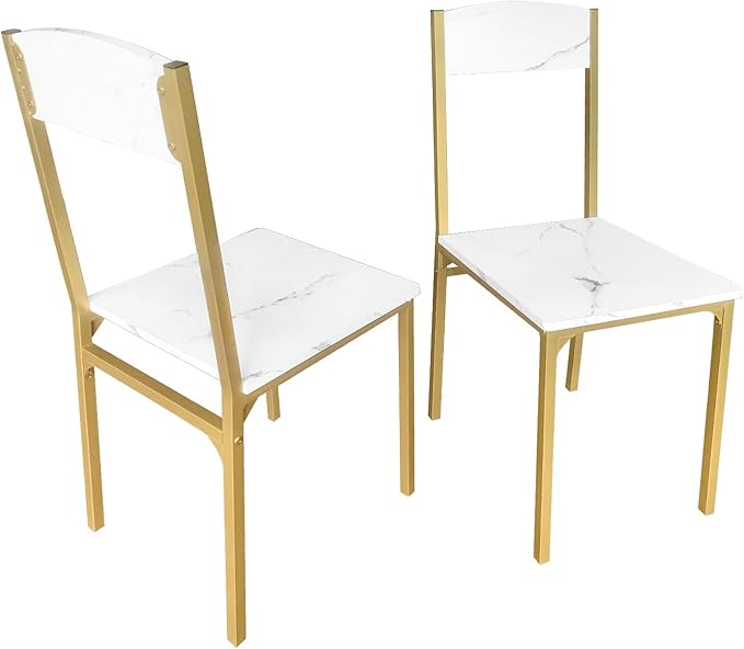 AT-VALY Dining Chairs Set of 2, 18 inch Seat Height Armless Kitchen Chairs with Heavy-Duty Metal Frame for Dining Room (Gold)