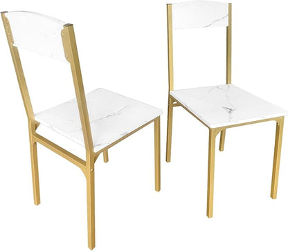 AT-VALY Dining Chairs Set of 2, 18 inch Seat Height Armless Kitchen Chairs with Heavy-Duty Metal Frame for Dining Room (Gold)