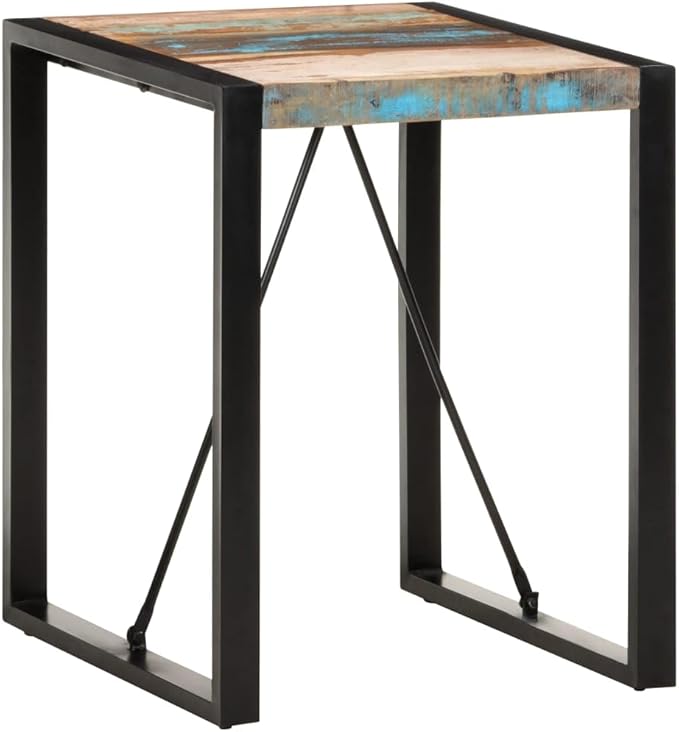 Solid Reclaimed Wood Square Dining Table Small 23.6x23.6in Multicolor Industrial Style with Powder-Coated Steel Frame for Kitchen Dining Room and Intimate Gatherings