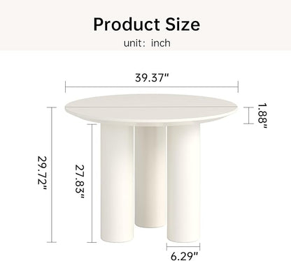 Miuuod 39.37in Round Dining Table for 4 to 8 People,Single Kitchen Table Dining Room Table,Cream White Dinner Table for Kitchen,Minilist Center Coffee Table for Living Room.
