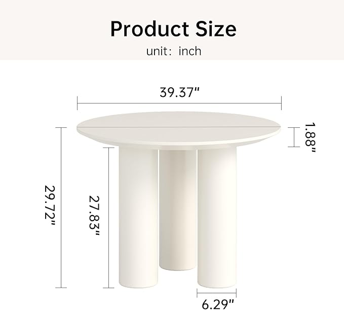 Guyii 39.37" Cream White Dining Table, Modern Round Kitchen Table, Small Indoor End Table for Kitchen, Bar, Living Room, Small Space, Easy Assembly, Table Only