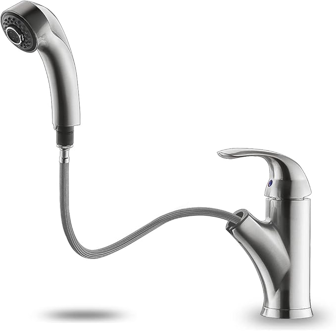 Kitchen Faucet with Sprayer, Brushed Nickel Kitchen Sink Faucet with Pull Out Sprayer, Single Handle 1 Hole Kitchen Faucets Solid Brass Commercial RV Kitchen Faucet 2 Modes & 150°Rotation & No Lead