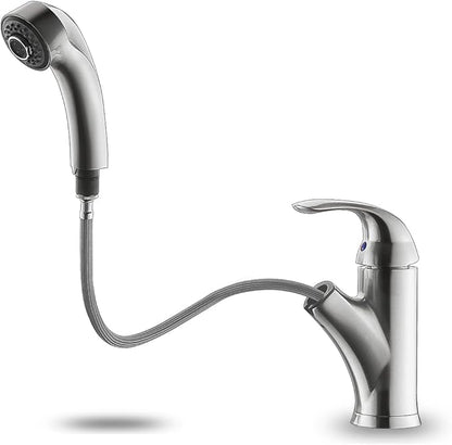 Kitchen Faucet with Sprayer, Brushed Nickel Kitchen Sink Faucet with Pull Out Sprayer, Single Handle 1 Hole Kitchen Faucets Solid Brass Commercial RV Kitchen Faucet 2 Modes & 150°Rotation & No Lead