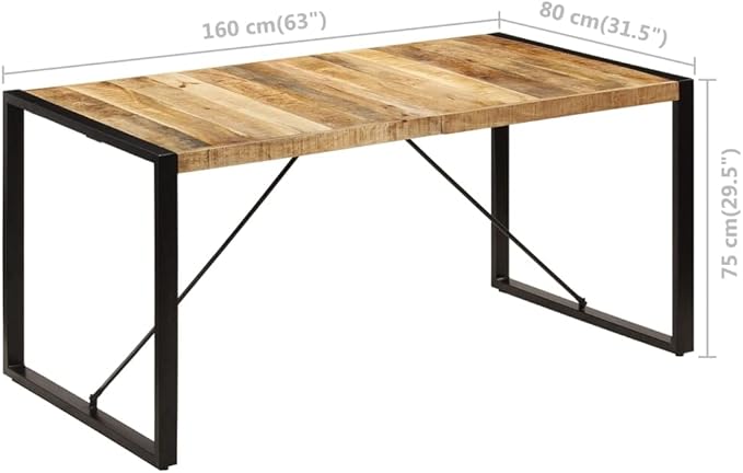 Industrial Solid Mango Wood Dining Table, Brown Finish, 63" x 31.5" Rectangular Kitchen & Dining Room Table, Powder-Coated Steel Frame, Seats 6 People