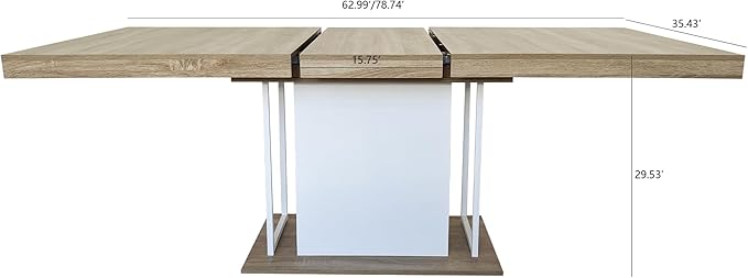 63" - 79" Extendable Dining Room Table, Expandable Kitchen Table for 6 to 10 People, Modern Wood Conference Table, Large Farmhouse Dining Table(White Oak)