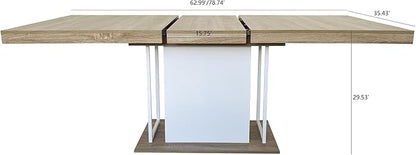 63" - 79" Extendable Dining Room Table, Expandable Kitchen Table for 6 to 10 People, Modern Wood Conference Table, Large Farmhouse Dining Table(White Oak)
