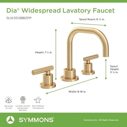 Symmons Dia Widespread Two-Handle Bathroom Faucet with Push Pop Drain Assembly in Brushed Bronze (1.0 GPM), Large