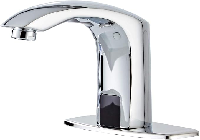 Automatic Bathroom Sink Faucet with Hole Cover Plate Sensor Touchless Dual-Powered Chrome Vanity Faucets Hands Free Motion Sensor Bathroom Water Tap with Control Box and Temperature Mixer