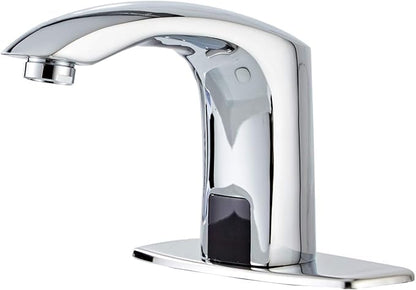 Automatic Bathroom Sink Faucet with Hole Cover Plate Sensor Touchless Dual-Powered Chrome Vanity Faucets Hands Free Motion Sensor Bathroom Water Tap with Control Box and Temperature Mixer
