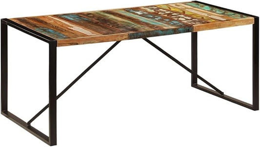 Industrial Style Dining Table, Multicolor Solid Reclaimed Wood, Powder-Coated Steel, Spacious for Kitchen, Dining Room, and Living Spaces