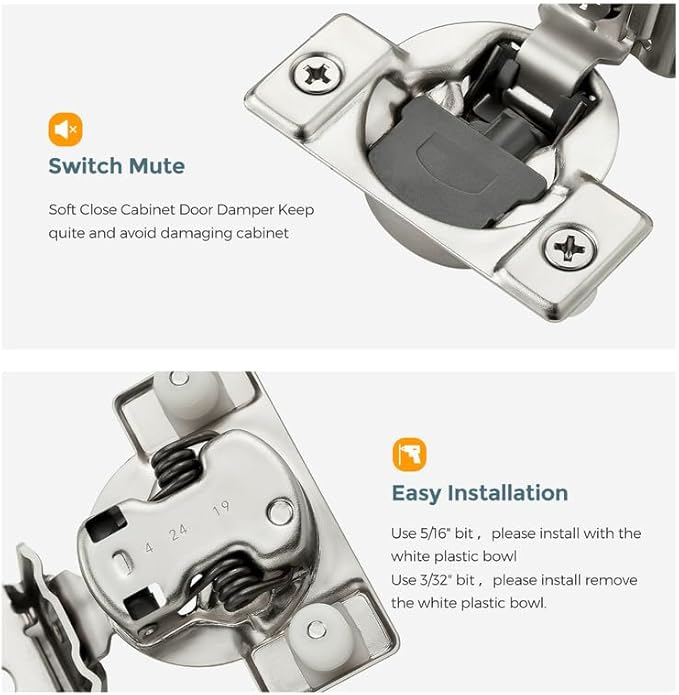 HOME EDIT 10 Pack 5 Pairs 1-5/16 inch Overlay Soft Close Cabinet Hinges for Kitchen, Stainless Steel Three-Way Adjustable, Concealed Self-Closing Door Hinges