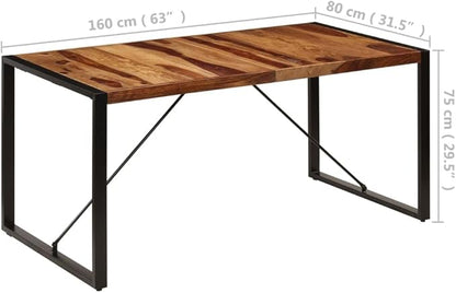 Industrial Solid Acacia Wood Dining Table, Rectangular Design for Dining Room & Kitchen Spaces, Comfortably Seats 6 People