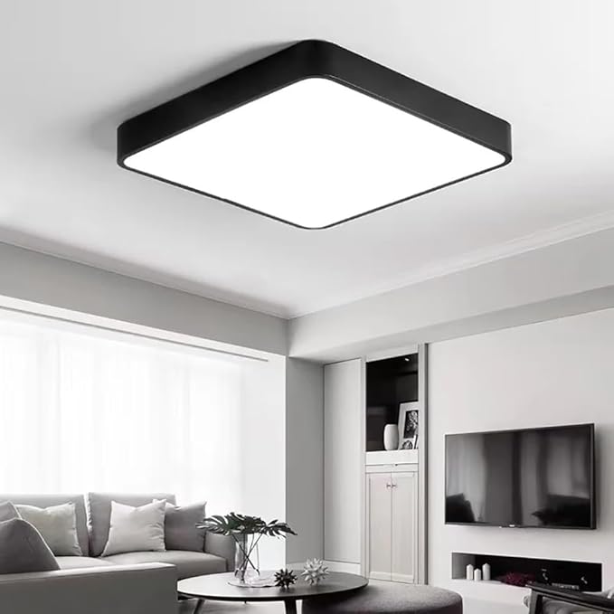 LED Ceiling Light Fixture,16 Inch Modern Square Recessed Ceiling Lights,Dimmable Light,36W Black 3000K-6000K Close to Ceiling Lighting Flush Mount Living Room Bedroom