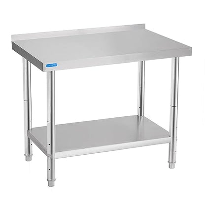 KUARBARR Stainless Steel Table for Prep & Work with Backsplash 24 x 36 Inches NSF Metal Commercial Kitchen Adjustable Under Shelf Worktable for Restaurant Home Outdoor