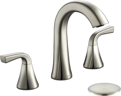TimeArrow Bathroom Faucet with Pop-up Drain and Supply Lines, Brushed Nickel Widespread Bathroom Sink Faucet for Lavatory Vanity RV Farmhouse, TAF826-BN