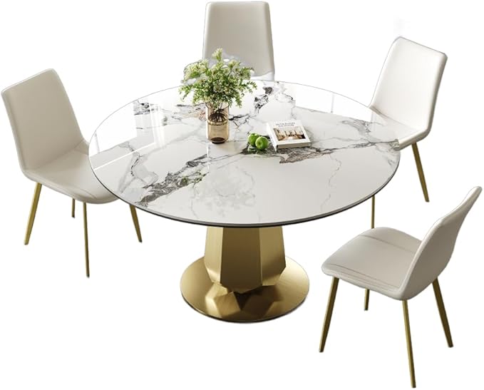 Modern Tempered Glass Dining Table for 6-8, Rectangular Kitchen Table with Heavy-Duty Stainless Steel Base, Elegant Easy-Clean Furniture for Dining Room & Family Gatherings (Stone)