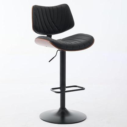 Walnut Bentwood Bar Stools Mid Century Modern Adjustable Counter Height Black Leather Upholstered 360°Swivel Bar Chairs for Kitchen Island,Dining Room,Cafe,Beige,Set of 2
