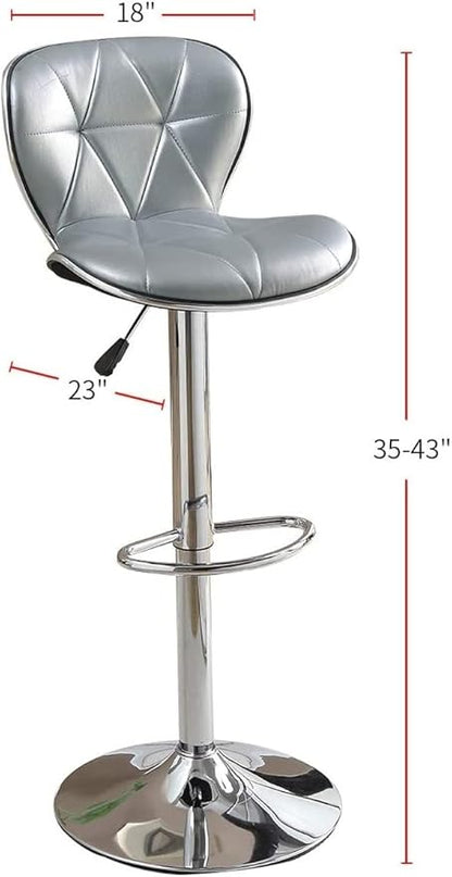 Modern Dining Chair 2 Adjustable Height Kitchen Island Stools with Upholstered Seat and Chrome Base for Dining Room, Sturdy Stable Easy Assembly Mid-Century Luxury Furniture,Silver-Metal-2pc