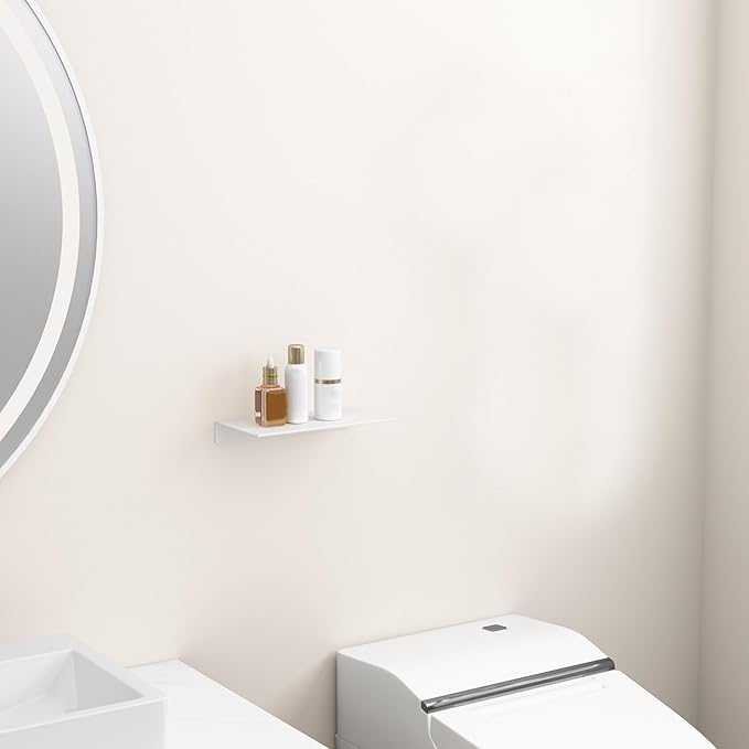 Danpoo Small Floating Shelf for Wall Storage, Mini Display Shelf for Collectibles, Metal Wall Shelf for Bathroom/Living Room/Kitchen/Bedroom(White, 8")