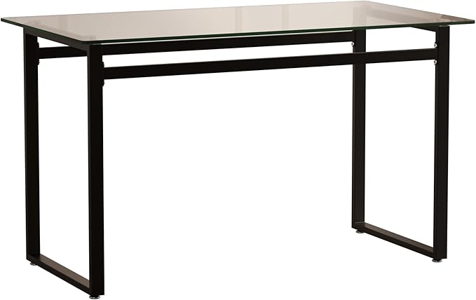 51" Modern Minimalist Rectangular Glass Dining Table for 4-6 with 0.31" Tempered Glass Tabletop and Chrome Metal Legs, Writing Table Desk for Kitchen Dining Living Room (Clear&Black)