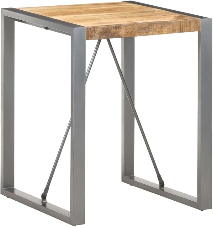 Compact Industrial Square Dining Table Solid Mango Wood Top Powder-Coated Steel Legs Brown Small Size 23.6x23.6x29.5in for Kitchen Dining Room Small Spaces Modern Decor