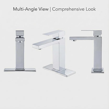 AVSIILE Chrome Bathroom Faucet, Single Hole Vanity Bath Faucet, Single Handle Modern Stainless Steel Bathroom Faucets for Sink 1 Hole with Pop Up Drain Stopper & Water Supply Hoses